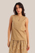 Embroidered sleeveless cotton round neckline top